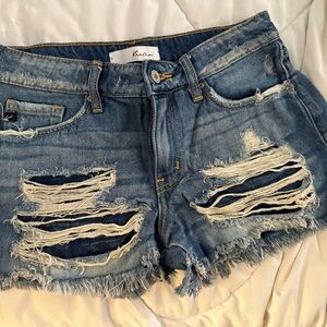 KanCan Women's Ripped Blue Jean Shorts